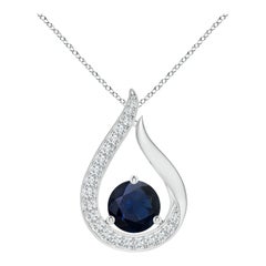 Angara Colgante Tulipán Zafiro Azul Flotante Natural de 1,6 ct con Diamantes Platino