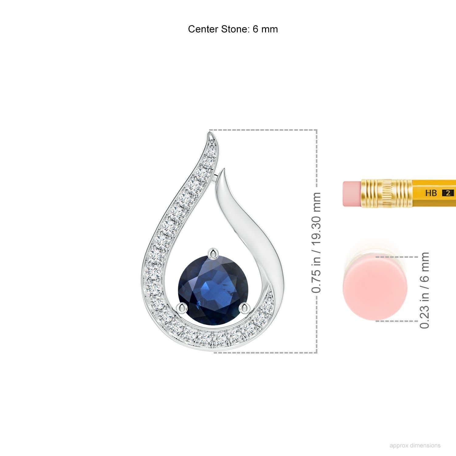 Taille ronde Angara Pendentif Tulipe en saphir bleu flottant de 1 ct avec diamants Platine en vente