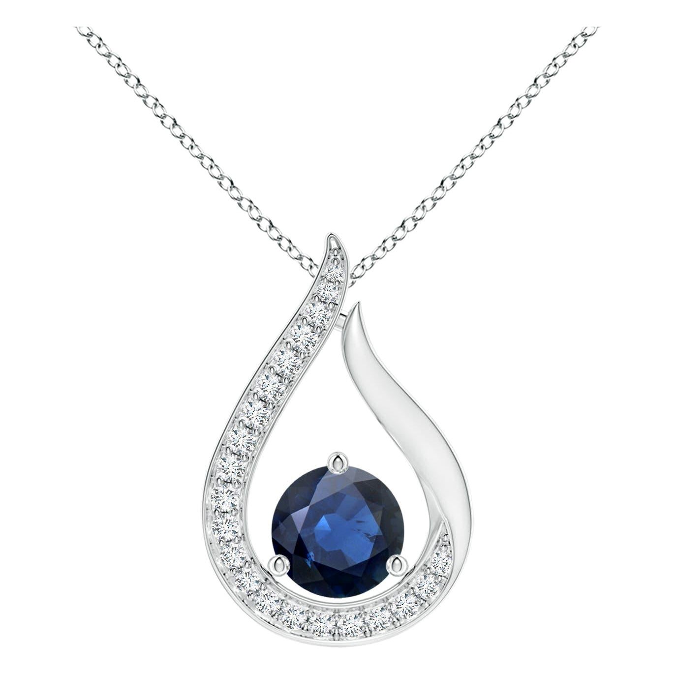 Angara Pendentif Tulipe en saphir bleu flottant de 1 ct avec diamants Platine