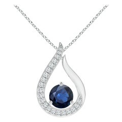 Angara Colgante Tulipán de Zafiro Azul Flotante Natural de 1 ct con Diamantes Platino