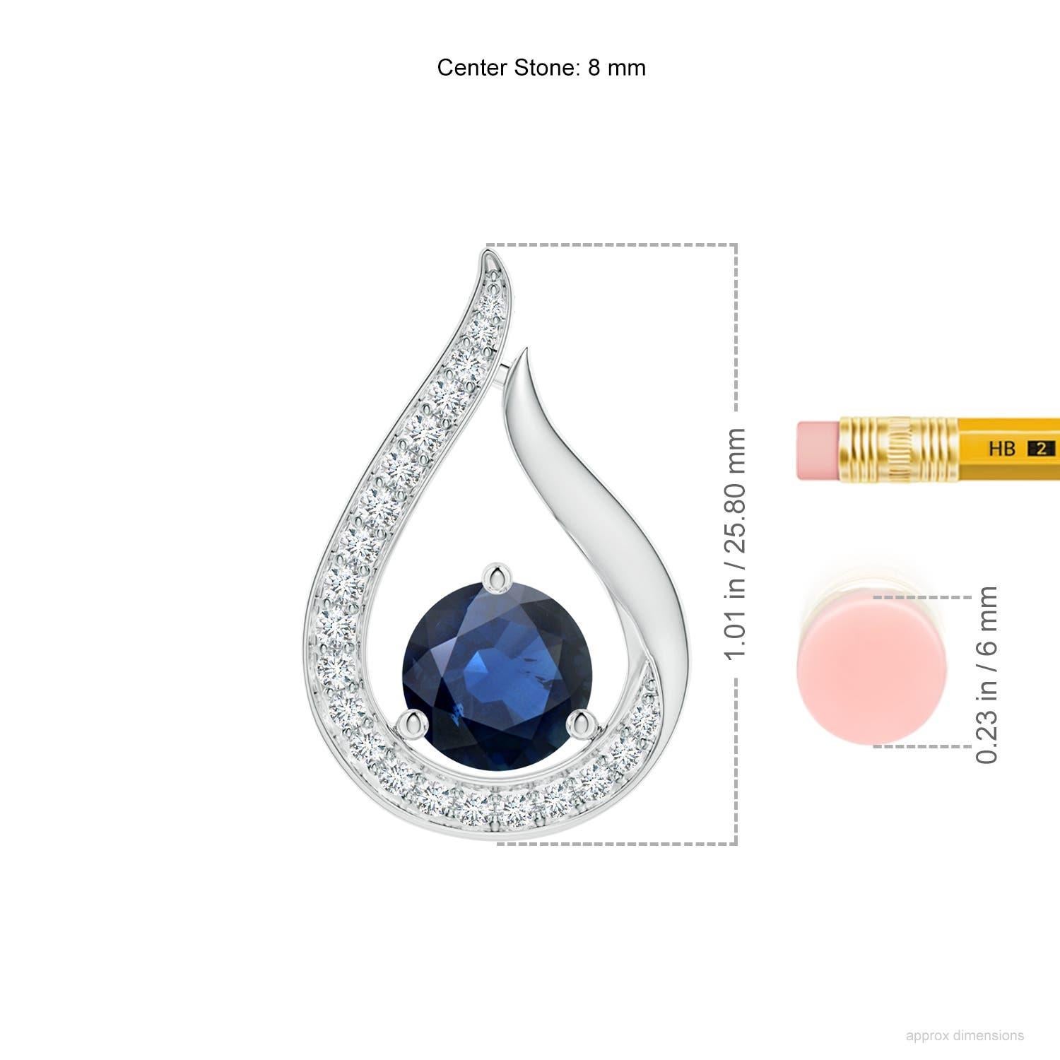 Taille ronde Pendentif Tulipe en saphir bleu flottant de 2,2ct avec diamants Angara Platine en vente