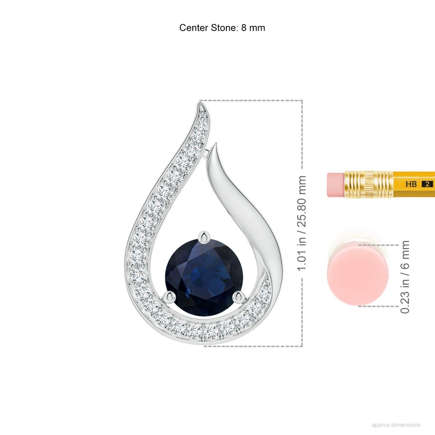 Taille ronde Pendentif Tulipe en saphir bleu flottant de 2,2ct avec diamants Angara Platine en vente