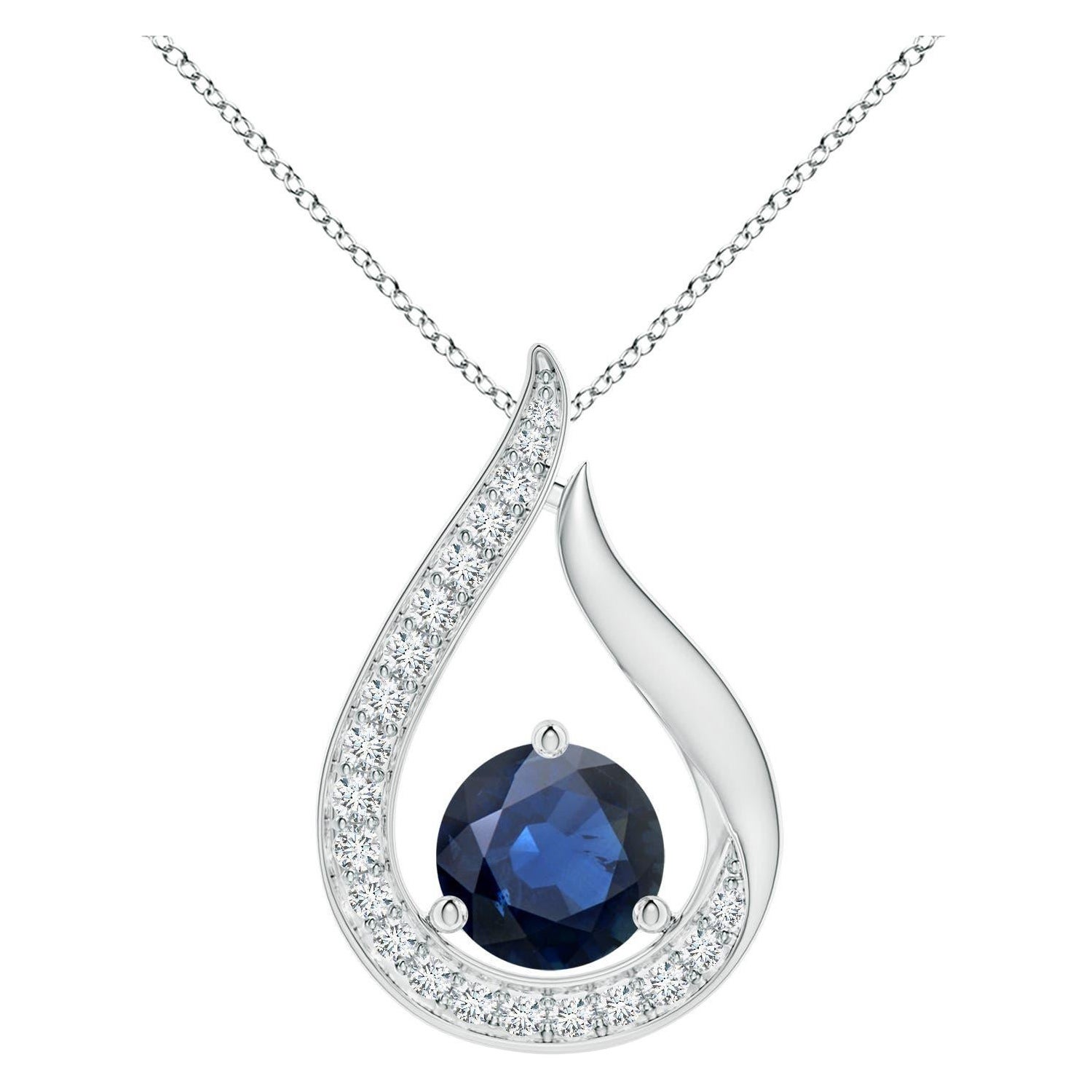 Pendentif Tulipe en saphir bleu flottant de 2,2ct avec diamants Angara Platine