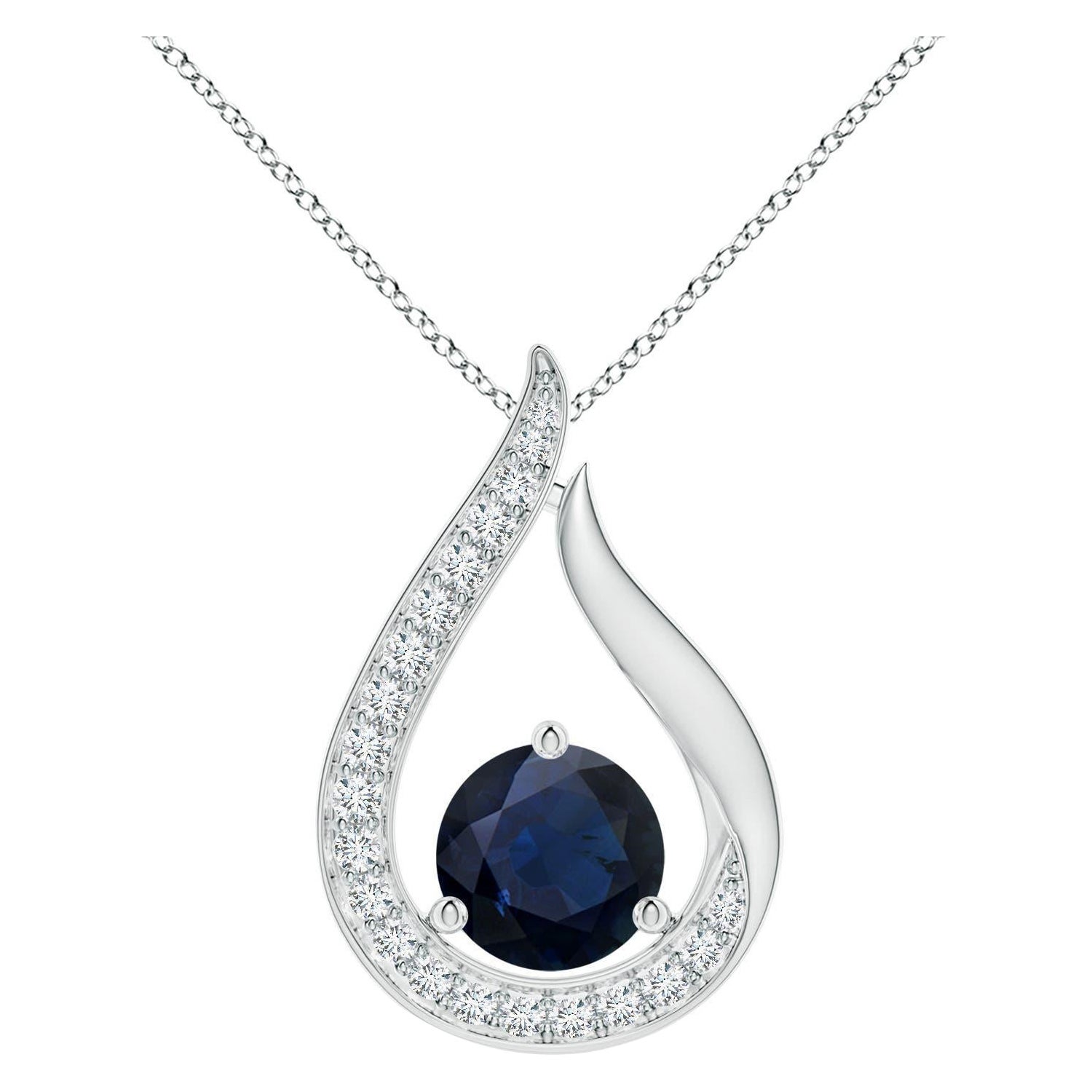 Pendentif Tulipe en saphir bleu flottant de 2,2ct avec diamants Angara Platine