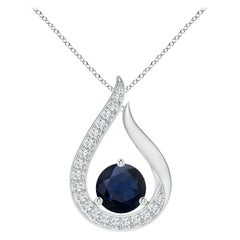 Angara Colgante Tulipán Zafiro Azul Flotante Natural de 2,2 ct con Diamantes Platino
