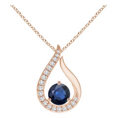 Colgante de zafiro azul flotante natural Angara con diamantes en oro rosa de 14 quilates