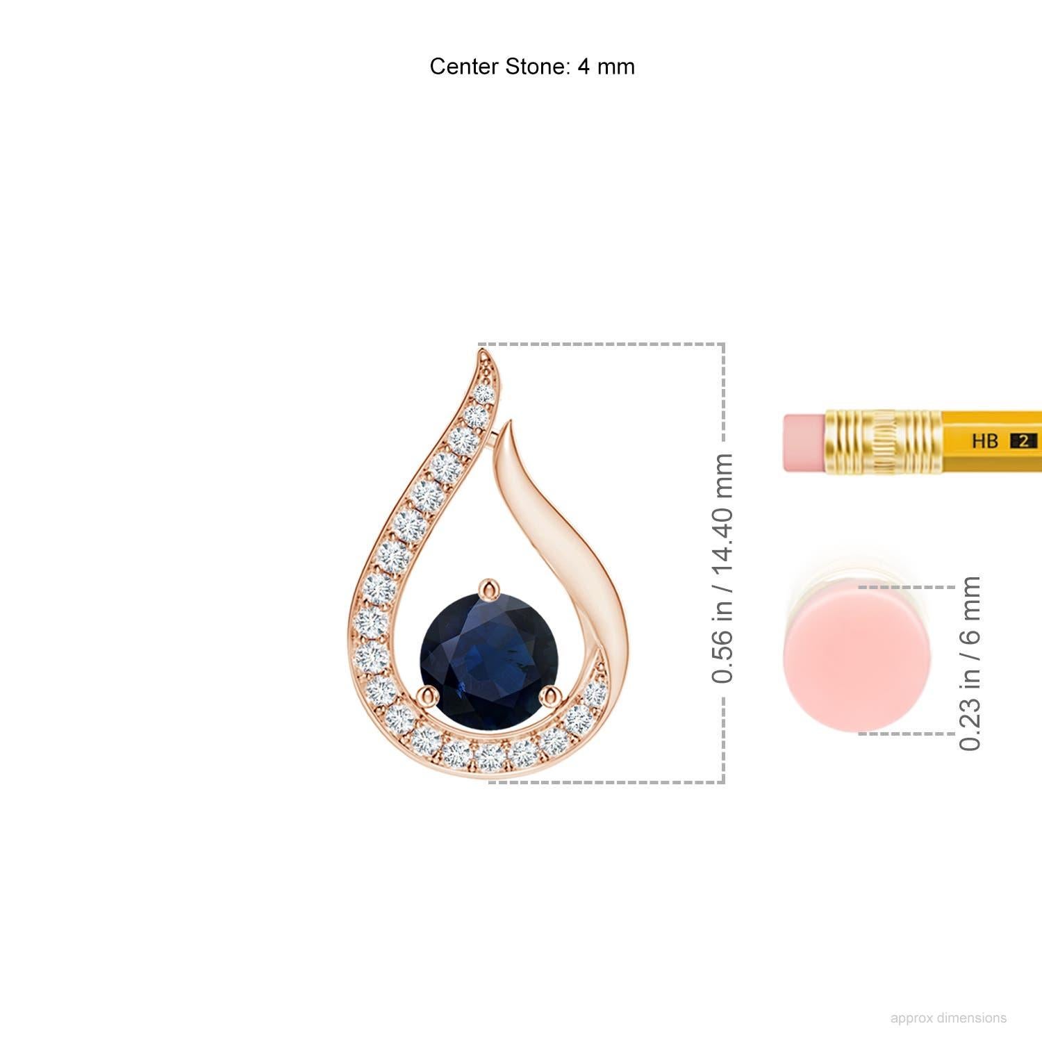 Taglio rotondo Ciondolo a forma di tulipano con zaffiro blu fluttuante di Angara e diamanti in oro rosa 14 carati in vendita