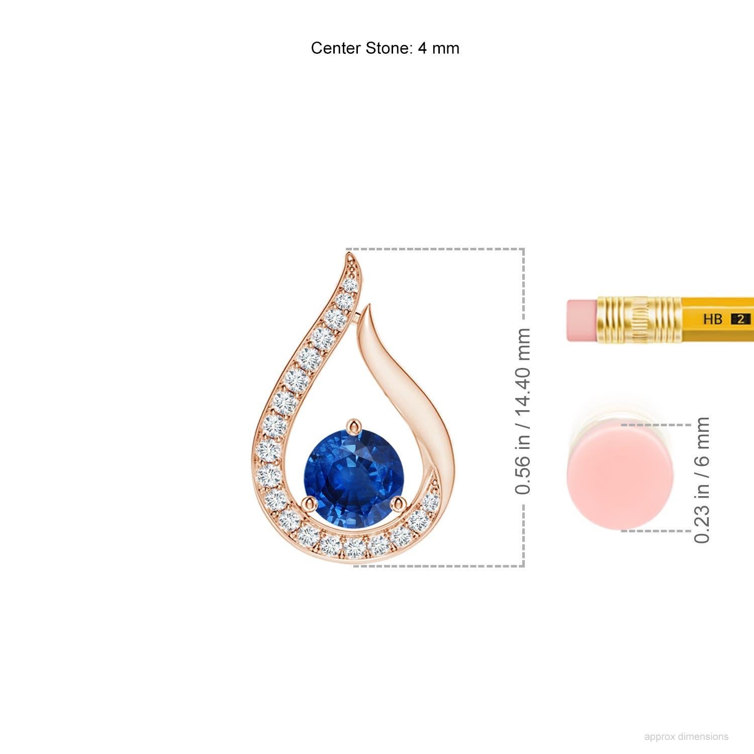 Taglio rotondo Ciondolo a forma di tulipano con zaffiro blu fluttuante di Angara e diamanti in oro rosa 14 carati in vendita