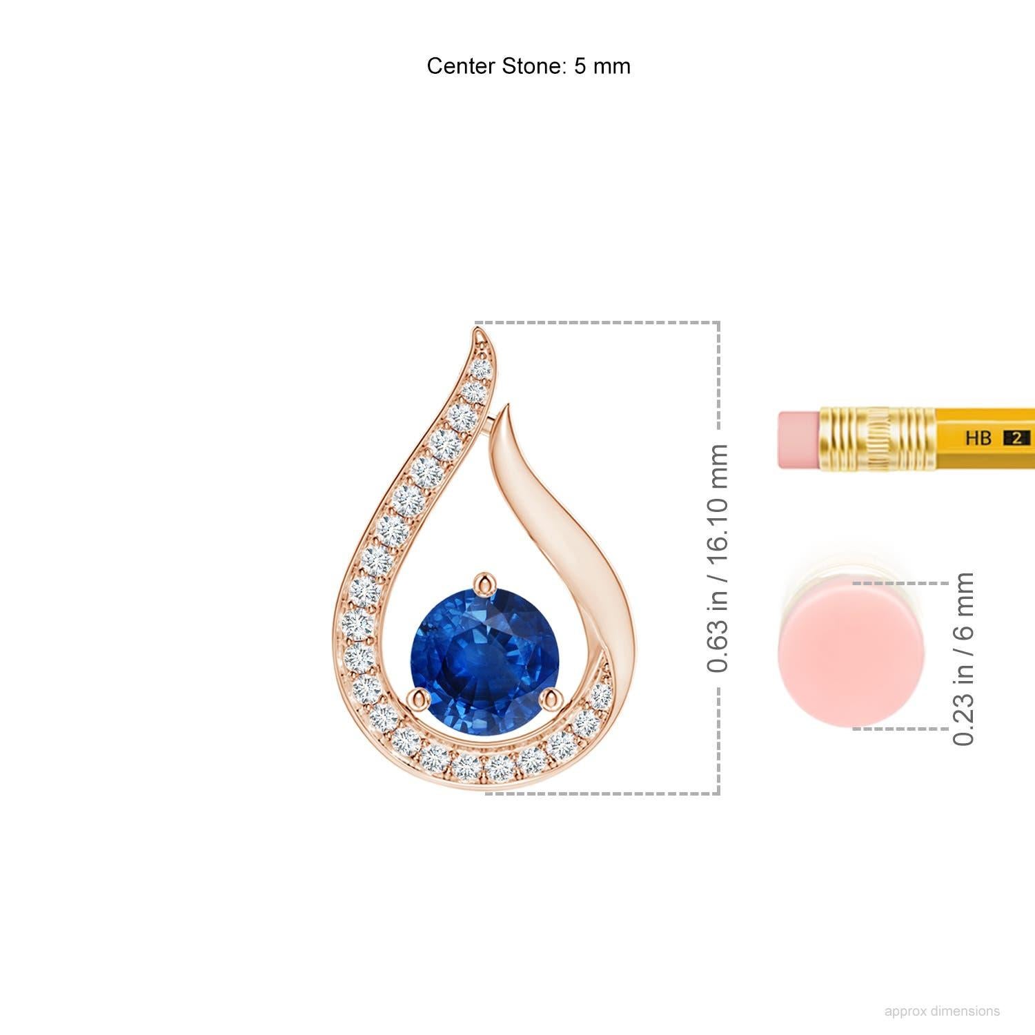Taglio rotondo Ciondolo a forma di tulipano con zaffiro blu fluttuante di Angara e diamanti in oro rosa 14 carati in vendita