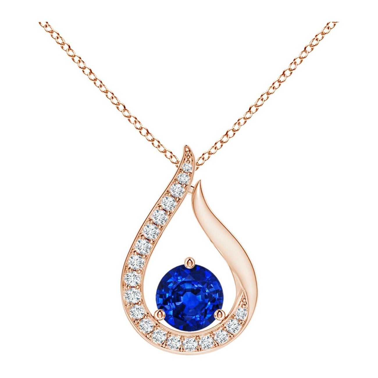 Ciondolo a forma di tulipano con zaffiro blu fluttuante di Angara e diamanti in oro rosa 14 carati
