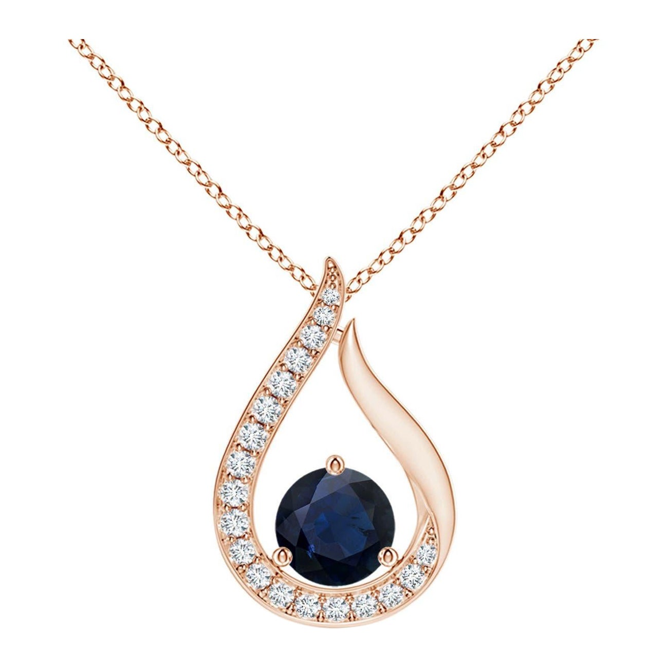 Ciondolo a forma di tulipano con zaffiro blu fluttuante di Angara e diamanti in oro rosa 14 carati