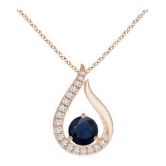 Angara Colgante Tulipán Zafiro Azul Flotante Natural con Diamantes Oro Rosa 14K