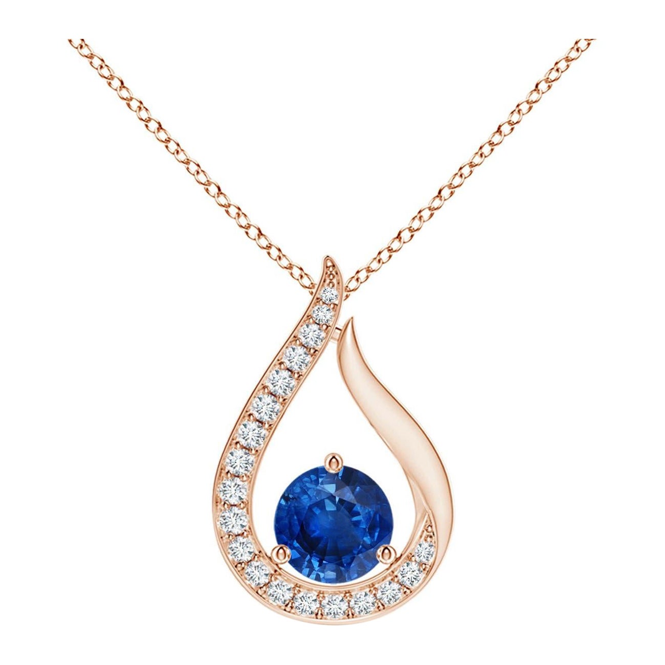 Ciondolo a forma di tulipano con zaffiro blu fluttuante di Angara e diamanti in oro rosa 14 carati