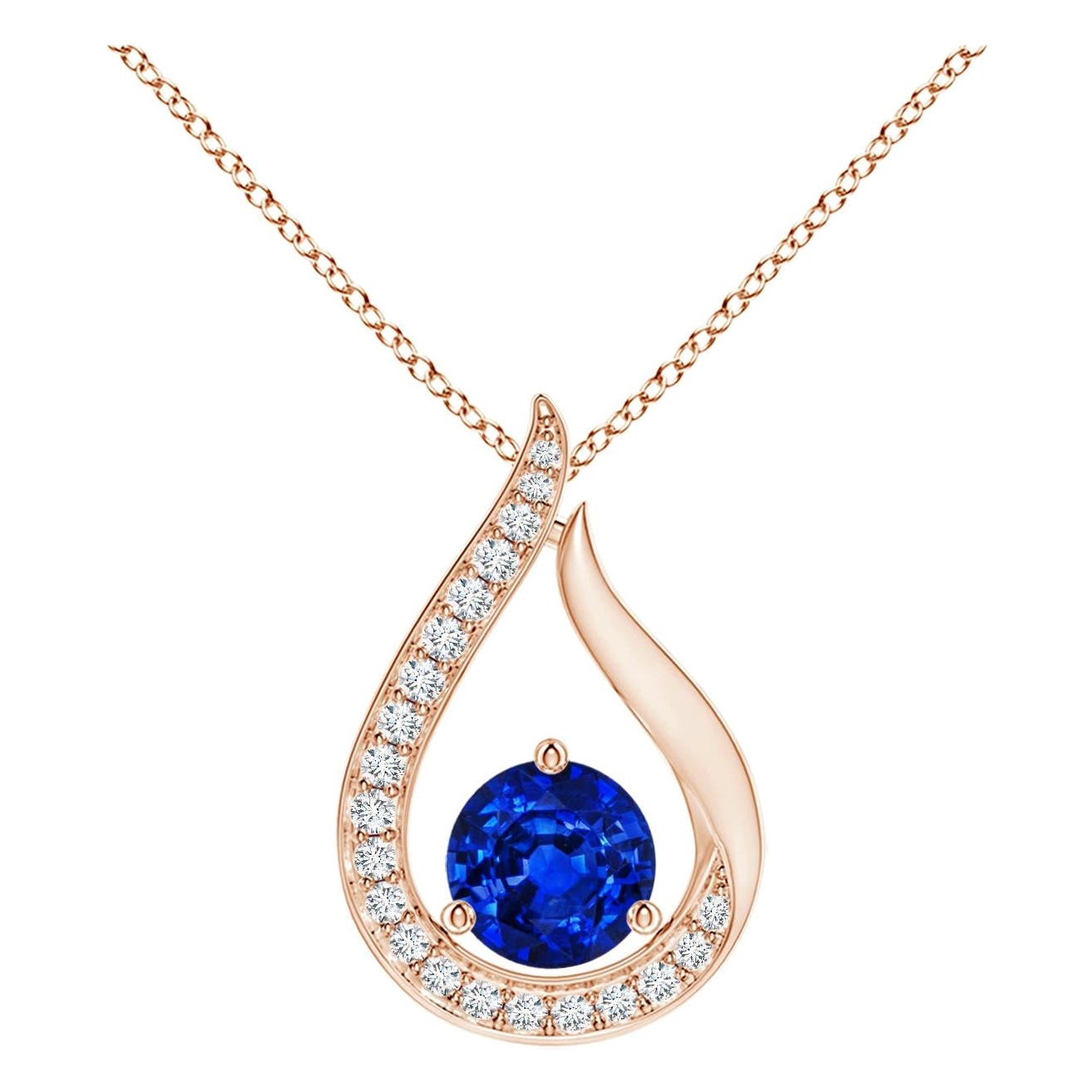 Ciondolo a forma di tulipano con zaffiro blu fluttuante di Angara e diamanti in oro rosa 14 carati