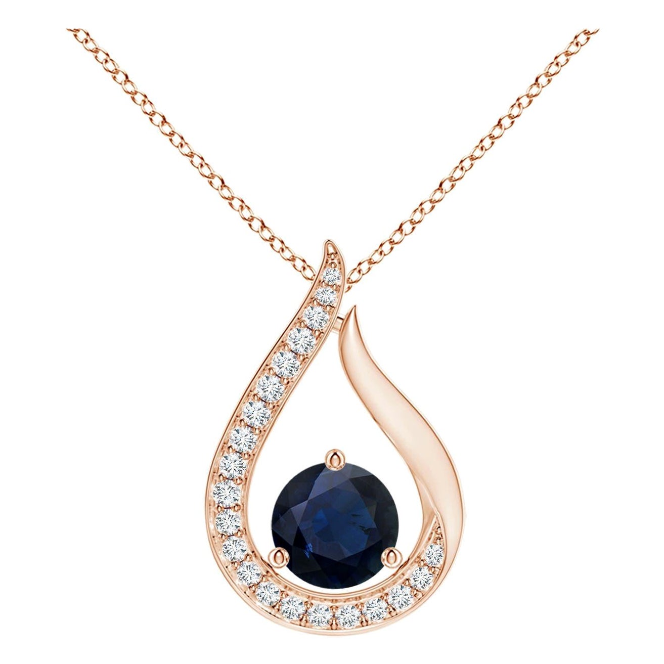 Ciondolo a forma di tulipano con zaffiro blu fluttuante di Angara e diamanti in oro rosa 14 carati