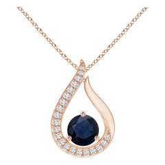 Angara Colgante Tulipán Zafiro Azul Flotante Natural con Diamantes Oro Rosa 14K