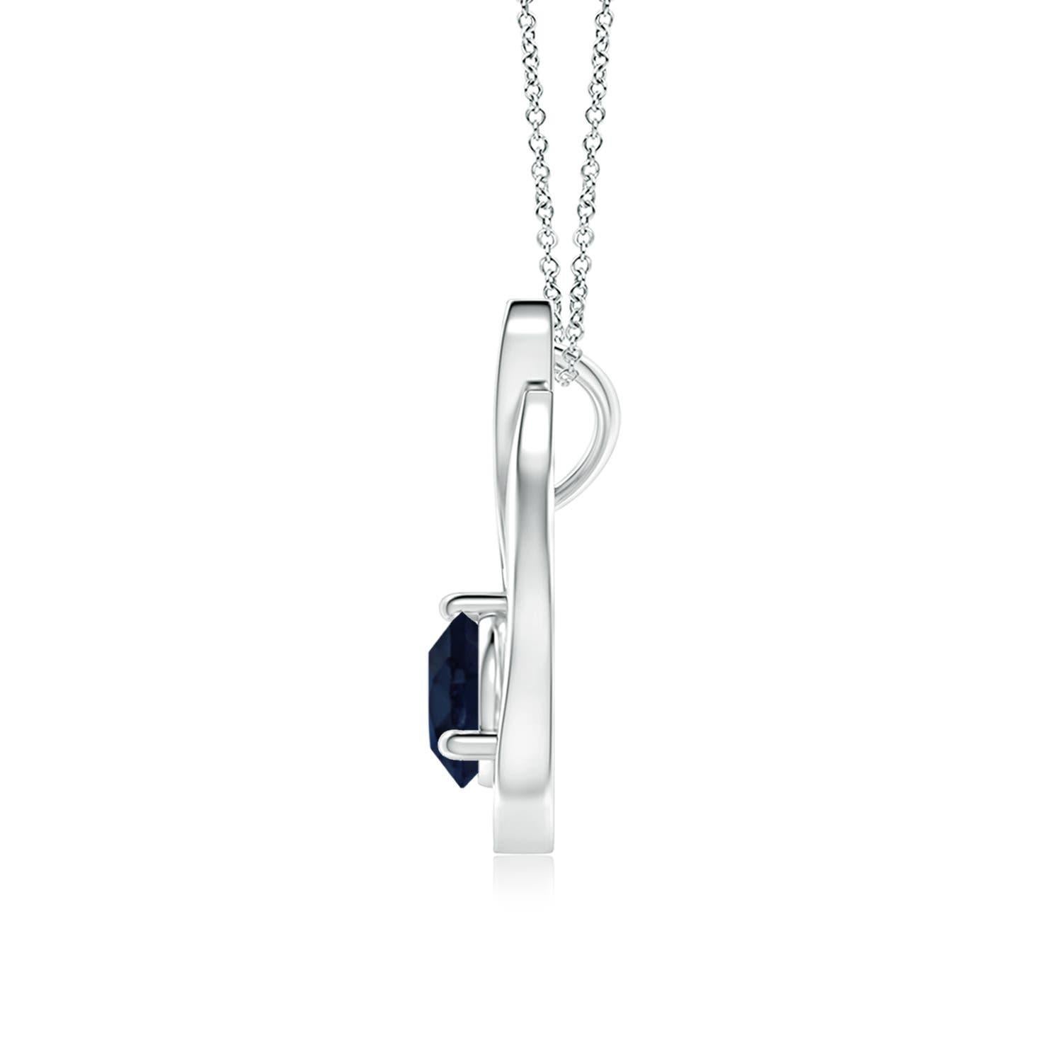 Un pendentif tulipe en or blanc 14k orné d'un saphir bleu pour vous envoûter de son éblouissement divin. Le modèle présente un saphir rond serti sur un anneau et des accents de diamant qui complètent magnifiquement l'éclat de la pierre précieuse,