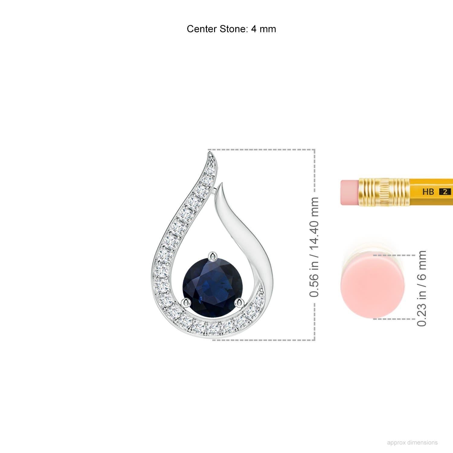 Taille ronde Pendentif Tulipe en saphir bleu flottant naturel Angara avec diamants Or blanc 14K en vente
