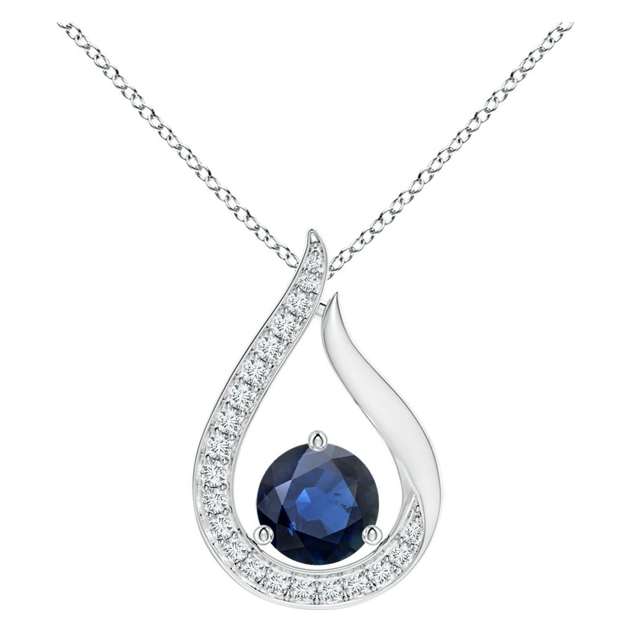 Pendentif Tulipe en saphir bleu flottant naturel Angara avec diamants Or blanc 14K