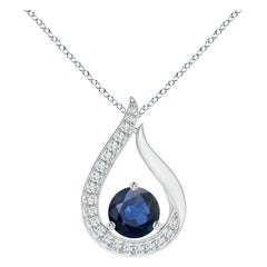 Angara Colgante Tulipán Zafiro Azul Flotante Natural con Diamantes Oro Blanco 14K