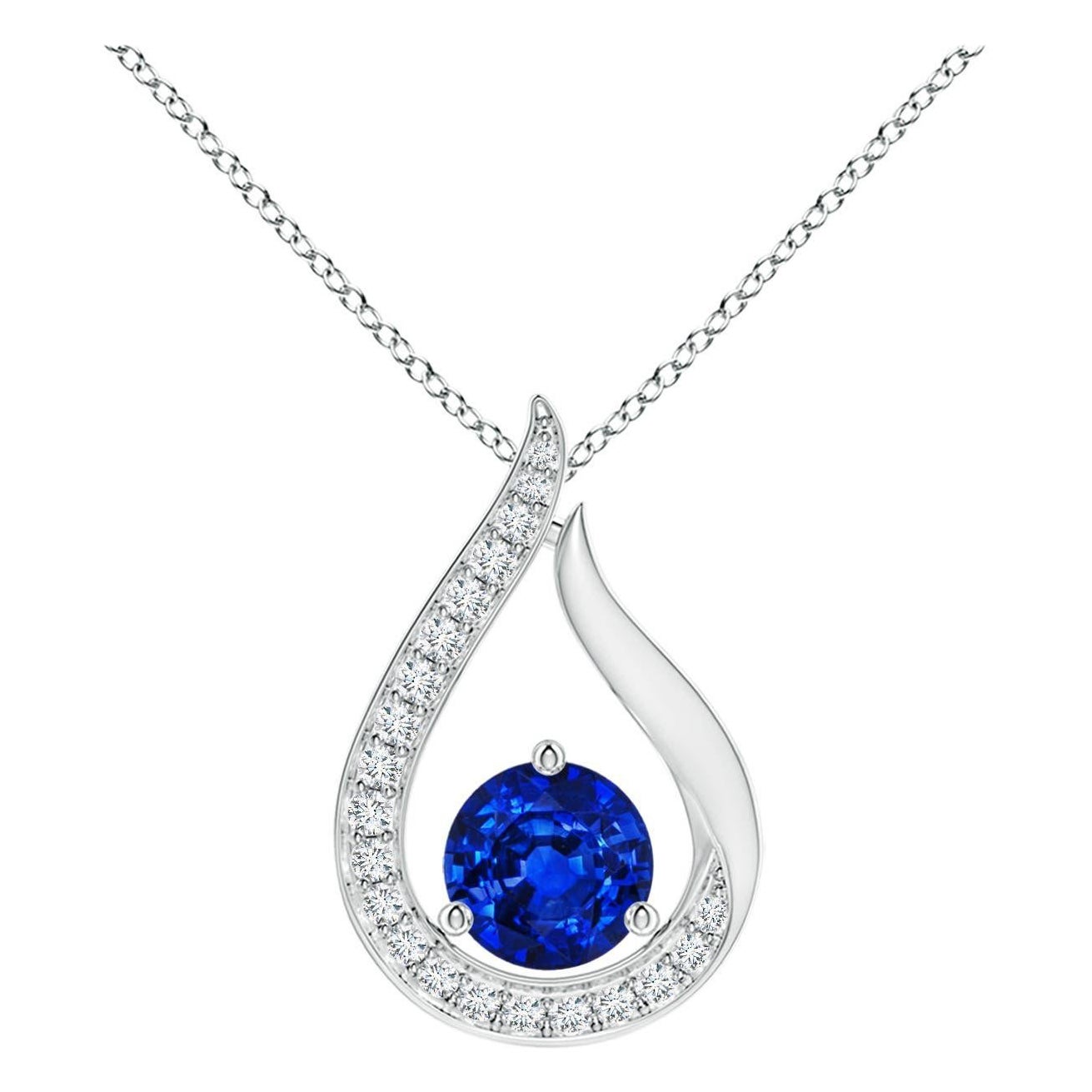 Pendentif Tulipe en saphir bleu flottant naturel Angara avec diamants Or blanc 14K