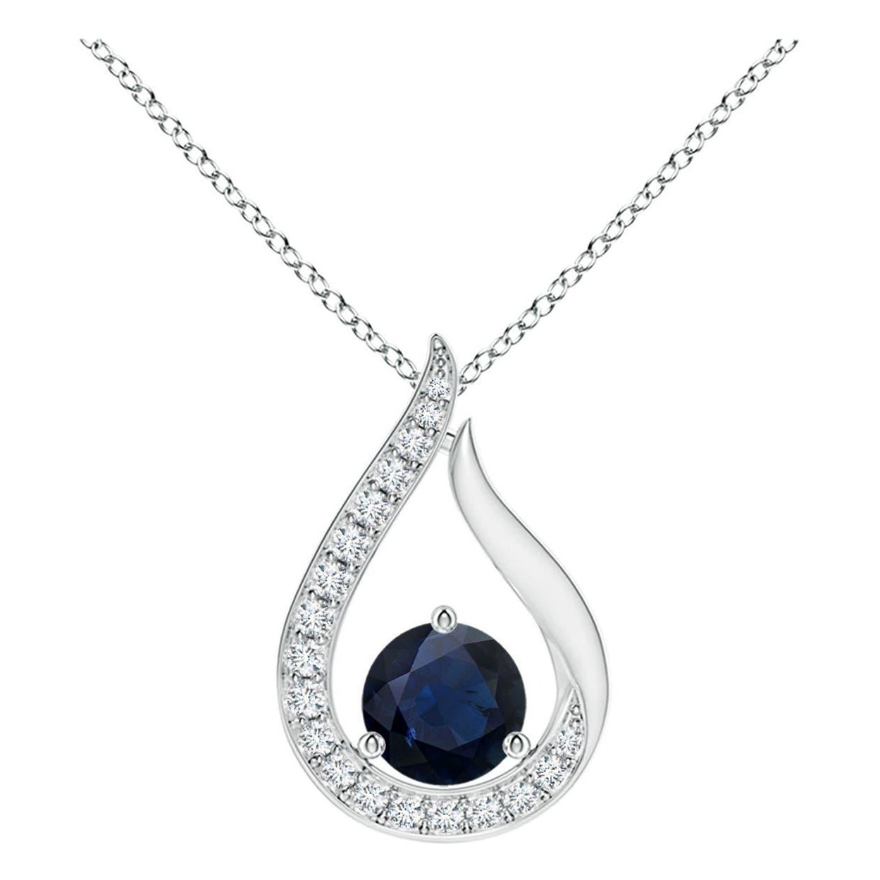 Pendentif Tulipe en saphir bleu flottant naturel Angara avec diamants Or blanc 14K