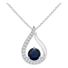 Angara Colgante Tulipán Zafiro Azul Flotante Natural con Diamantes Oro Blanco 14K