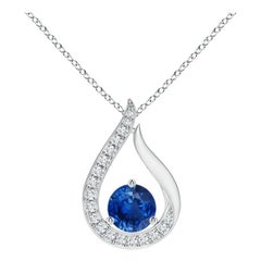 Angara Colgante Tulipán Zafiro Azul Flotante Natural con Diamantes Oro Blanco 14K