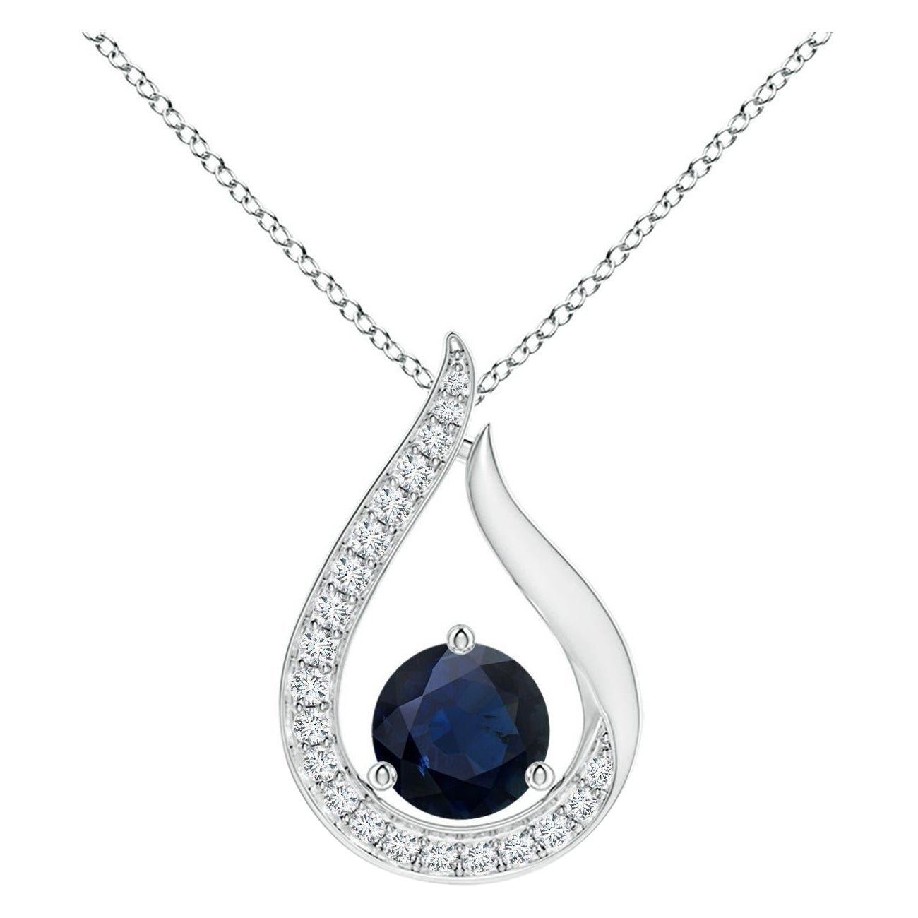 Pendentif Tulipe en saphir bleu flottant Angara avec diamants en platine
