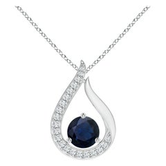 Colgante Tulipán de Zafiro Azul Flotante Natural Angara con Diamantes en Platino