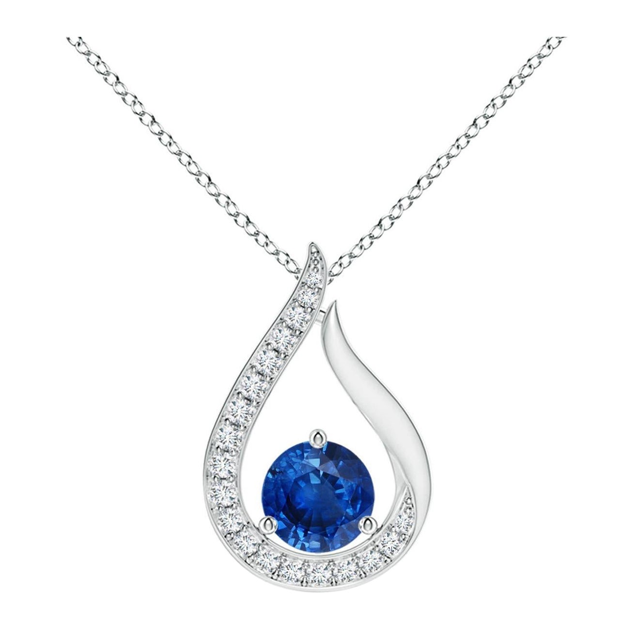 Pendentif Tulipe en saphir bleu flottant Angara avec diamants en platine
