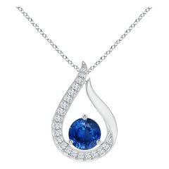 Colgante Tulipán de Zafiro Azul Flotante Natural Angara con Diamantes en Platino