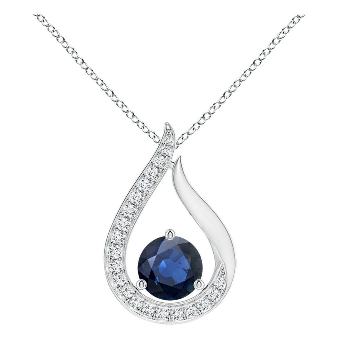 Pendentif Tulipe en saphir bleu flottant Angara avec diamants en platine