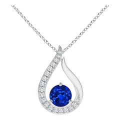 Colgante Tulipán de Zafiro Azul Flotante Natural Angara con Diamantes en Platino