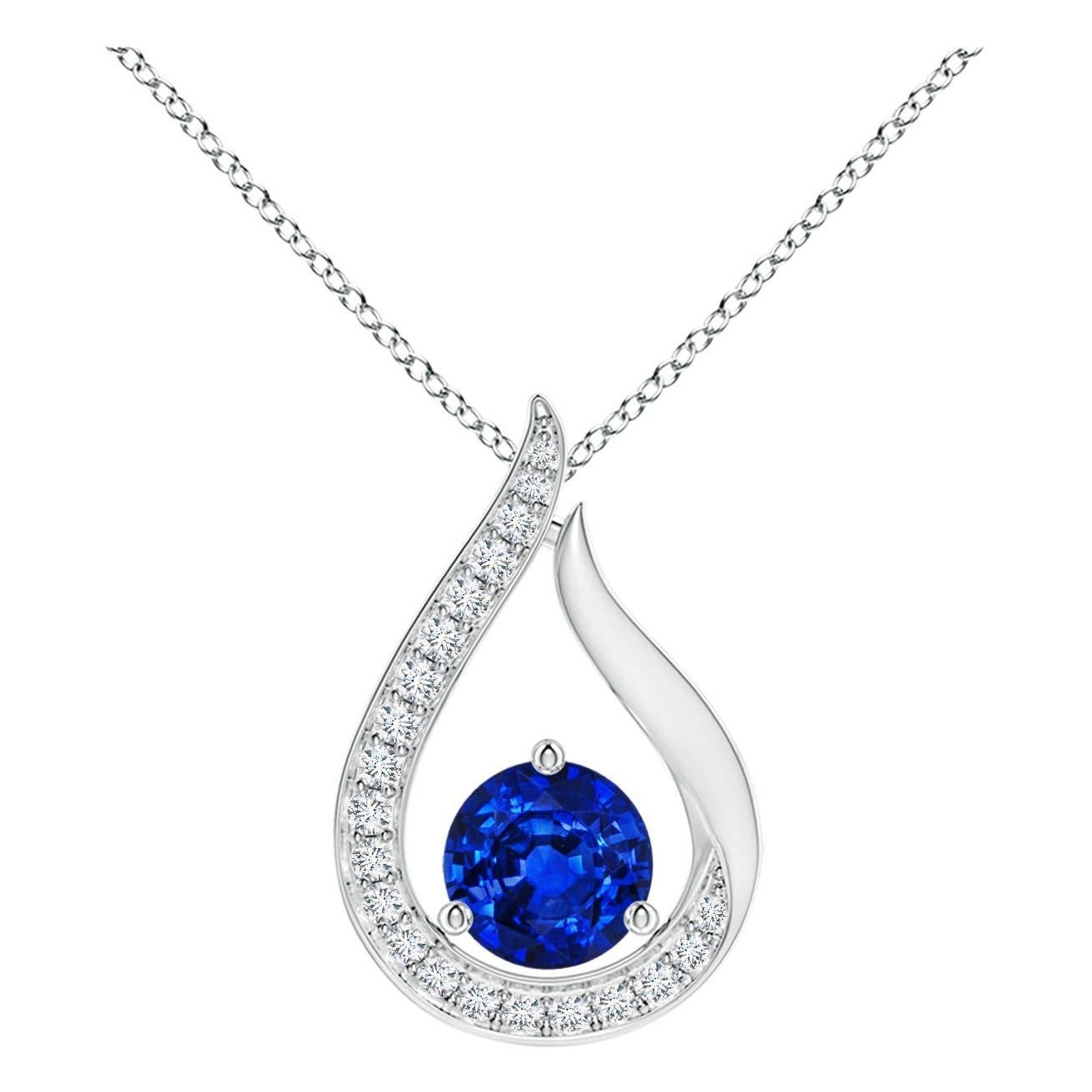 Pendentif Tulipe en saphir bleu flottant Angara avec diamants en platine
