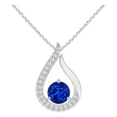 Colgante Tulipán de Zafiro Azul Flotante Natural Angara con Diamantes en Platino