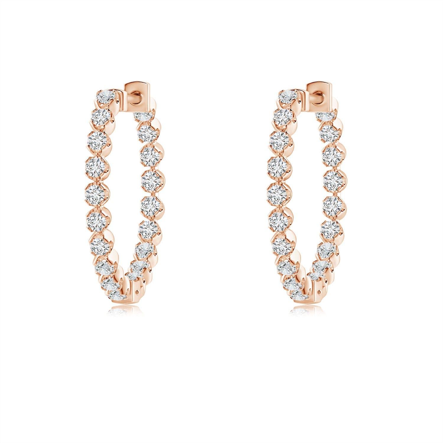 Angara - Boucles d'oreilles en or massif 14 carats avec diamant naturel flottant de l'intérieur vers l'extérieur en vente 1