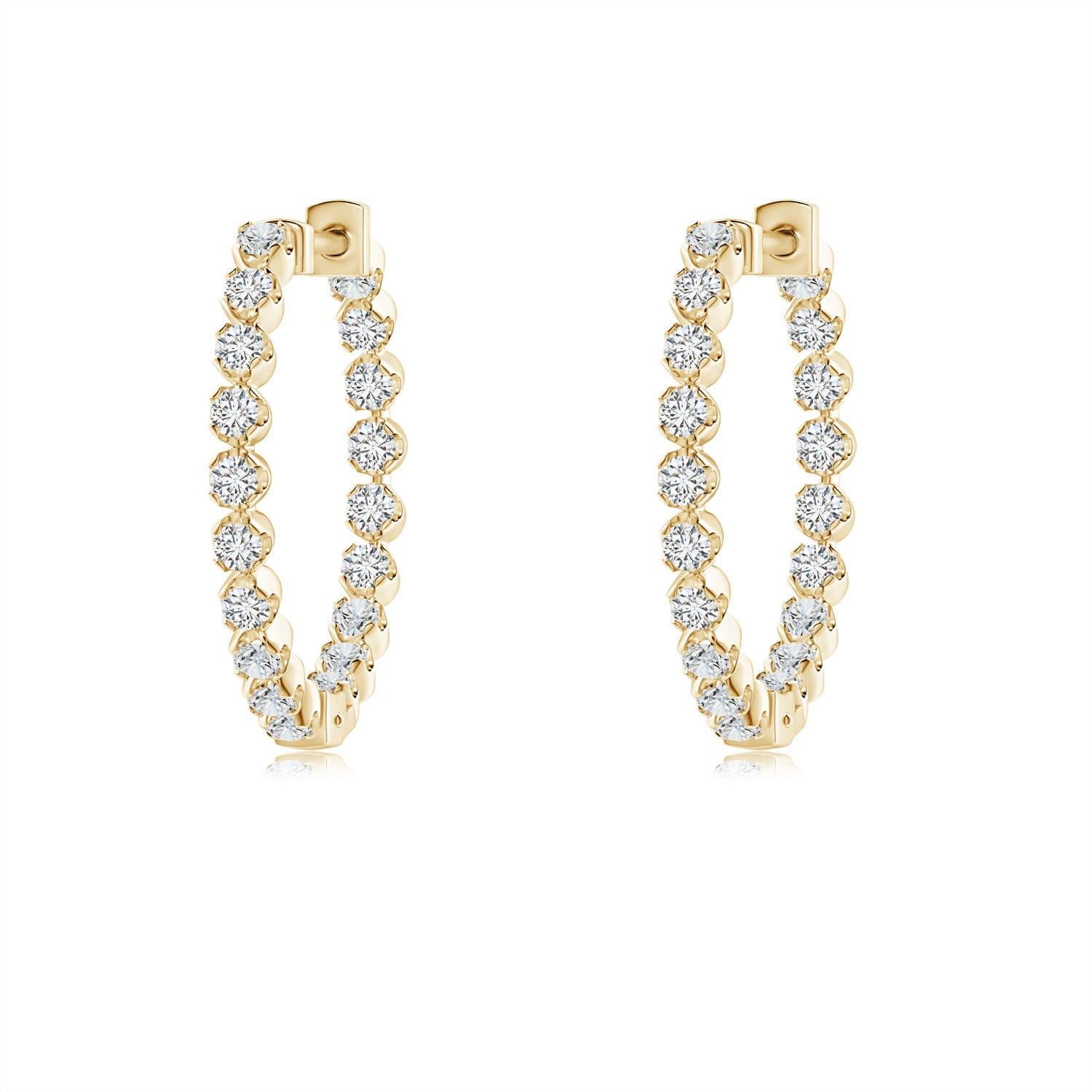 Angara - Boucles d'oreilles en or massif 14 carats avec diamant naturel flottant de l'intérieur vers l'extérieur en vente 2