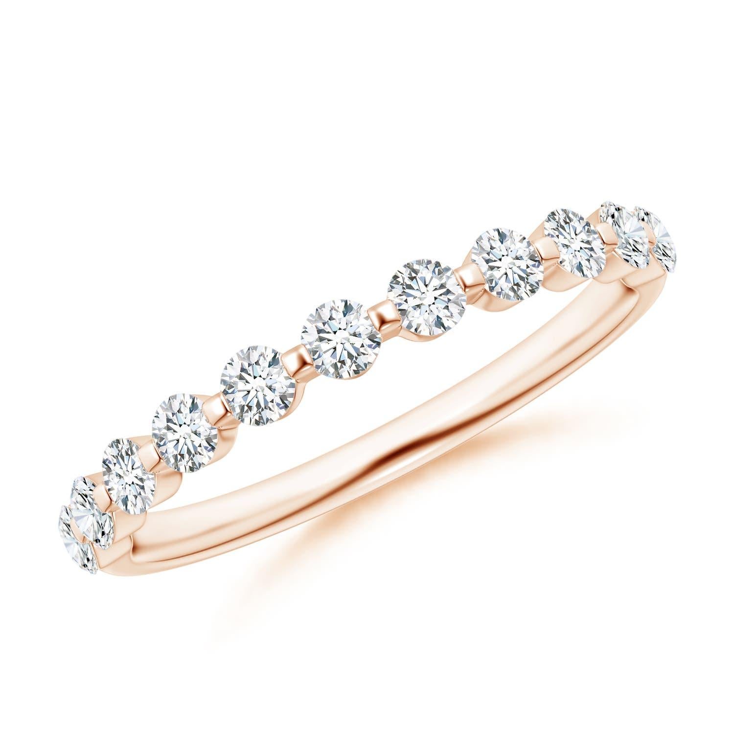 Bague de mariage éternelle en or massif 14K à diamants ronds flottants naturels Angara en vente 2