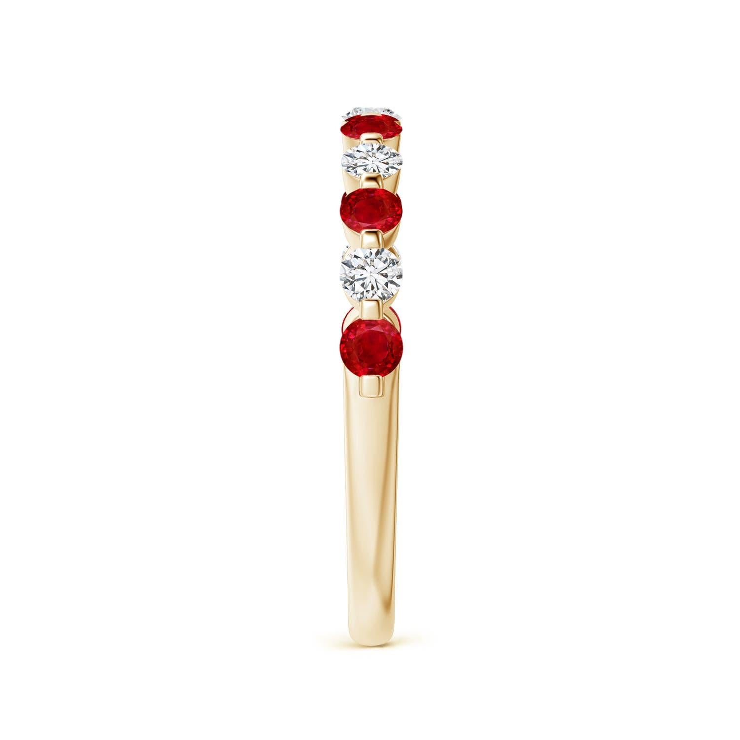 Angara Alianza de boda semieterna de oro de 14 quilates con rubí natural flotante y diamantes en Nuevo estado para la venta en Los Angeles, CA