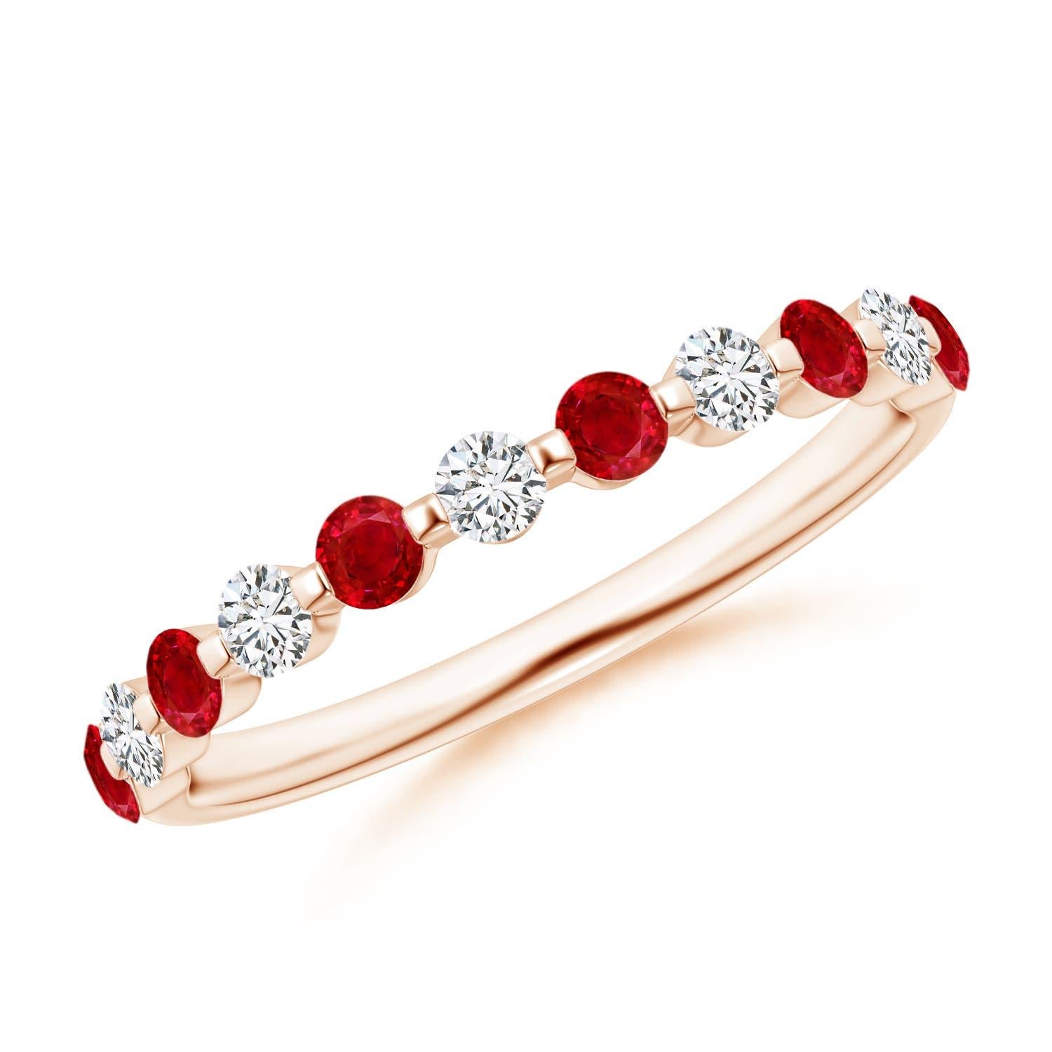 Angara Alianza de boda semieterna de oro de 14 quilates con rubí natural flotante y diamantes en venta 2
