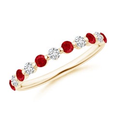Angara Alianza de boda semieterna de oro de 14 quilates con rubí natural flotante y diamantes