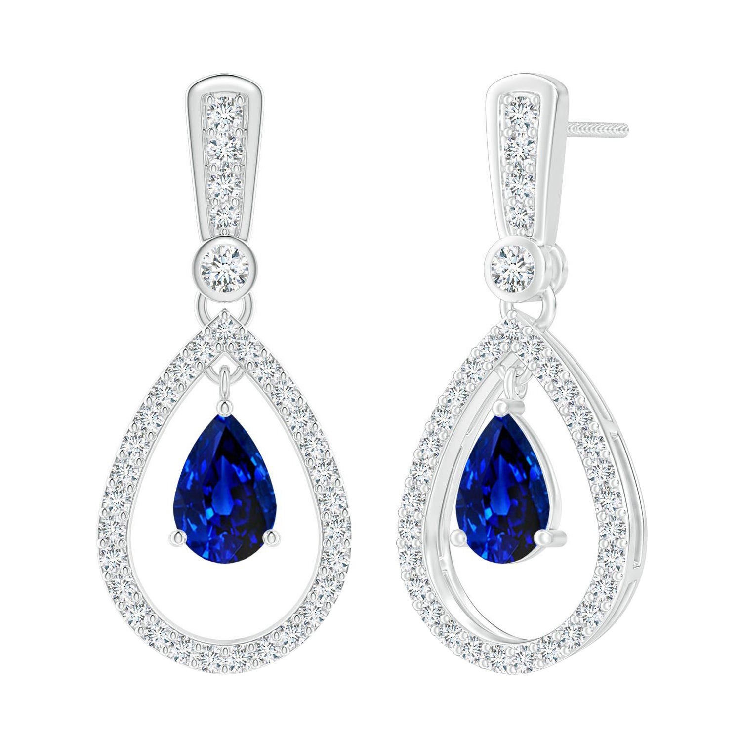 Boucles d
oreilles Angara en or 14 carats, saphir flottant naturel et halo de diamants