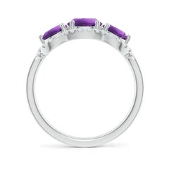 Angara Natural Floating Three Stone Amethyst Ring with Diamond Halo in 14K Gold