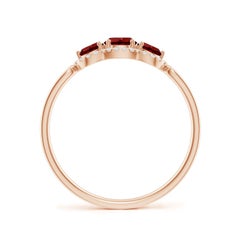 Angara Natural Floating Three Stone Garnet Ring with Diamond Halo in 14K Gold