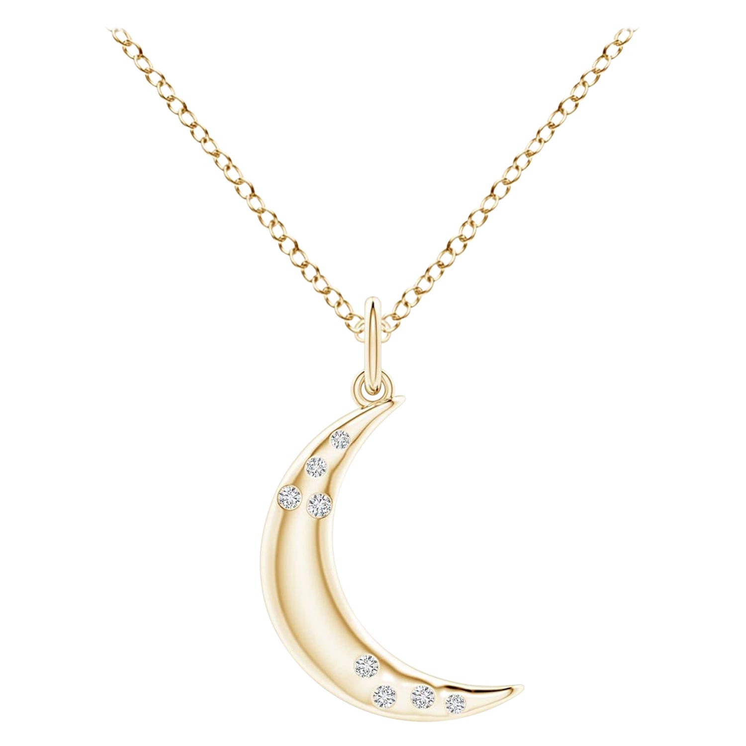 Angara Natural Flush-Set Scattered Diamond Crescent Moon Pendant in 14K Gold For Sale