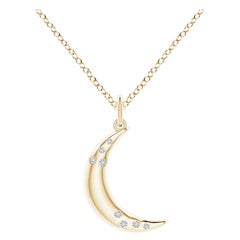 Angara Natural Flush-Set Scattered Diamond Crescent Moon Pendant in 14K Gold