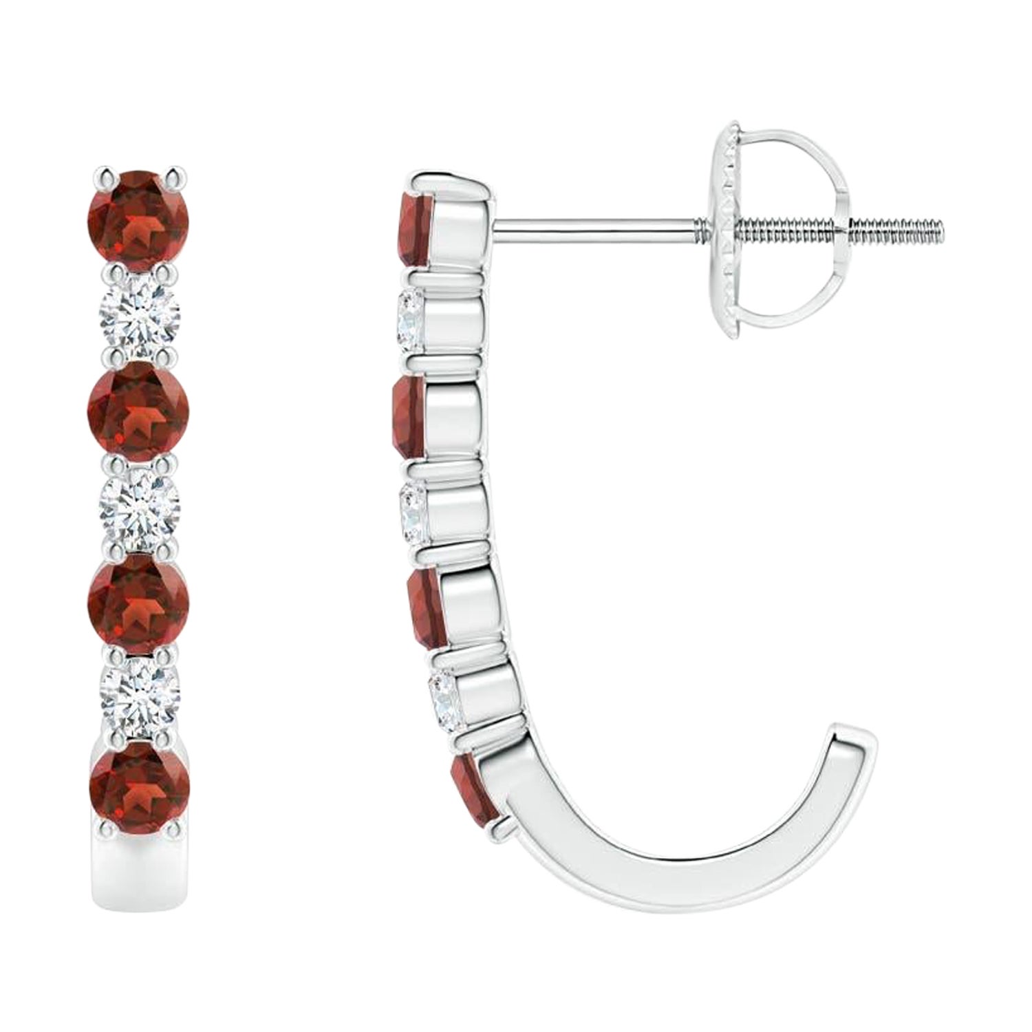 Angara - Boucles d
oreilles en J en or massif 14 carats avec grenat naturel et diamants pour femmes