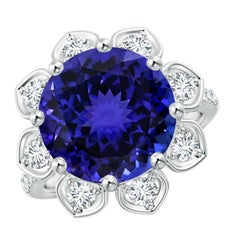 Anello con tanzanite di Angara, certificato GIA, da 10,02 carati e diamante in oro 14 carati