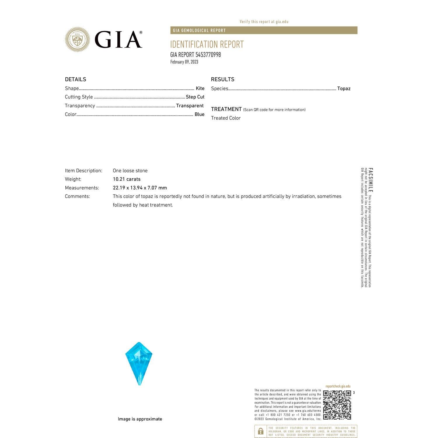 Moderne Angara Pendentif en or massif 14K avec topaze bleue suisse certifiée GIA de 10,21 ct Naturel en vente